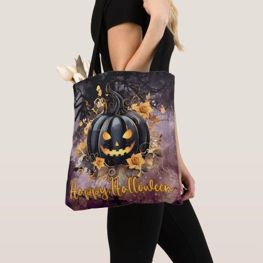 Schwarzer Jack-O' Lantern Friedhof Happy Halloween Tasche (Von Nahem)