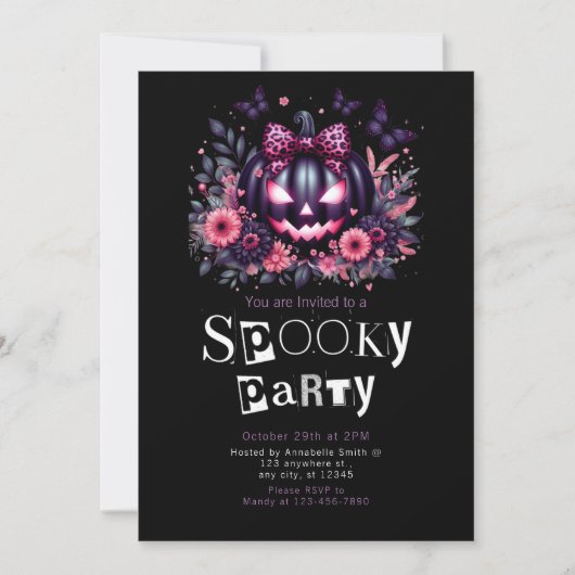 Schwarzer Jack-O' Lantern Modernes Minimalistische Einladung (Vorderseite)
