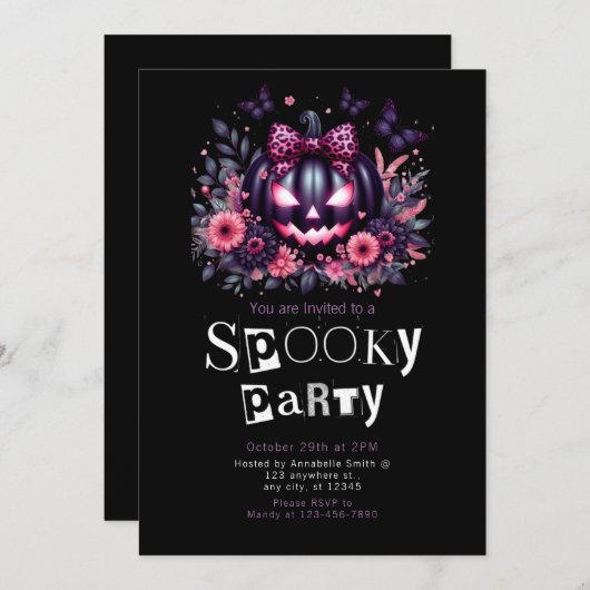 Schwarzer Jack-O' Lantern Modernes Minimalistische Einladung (Vorne/Hinten)