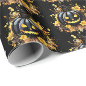 Schwarzer Jack-O' Lantern Pattern Halloween Geschenkpapier (Rolleneckpunkt)