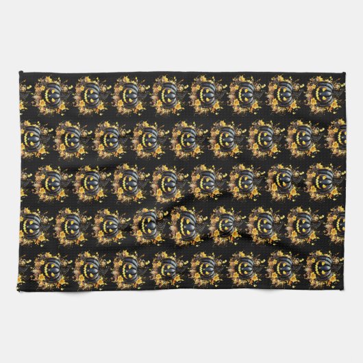 Schwarzer Jack-O' Lantern Pattern Halloween Geschirrtuch (Horizontal)