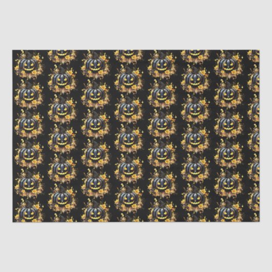 Schwarzer Jack-O' Lantern Pattern Halloween Seidenpapier (Vorderseite)