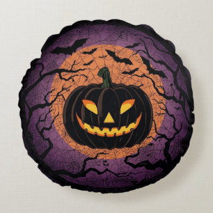 Schwarzer Jack-O'-Lantern-Rundkissen Rundes Kissen