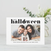 Schwarzer Jack-o'-Laterne Foto Happy Halloween Ankündigung (Stehend Vorderseite)