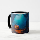 Schwarzer Jack-o-Laterne in einer waldreichen Hall Tasse (Vorderseite Links)