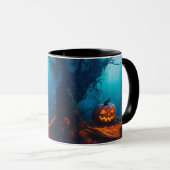Schwarzer Jack-o-Laterne in einer waldreichen Hall Tasse (VorderseiteRechts)
