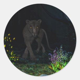 Schwarzer Jaguar im Holzsticker Runder Aufkleber