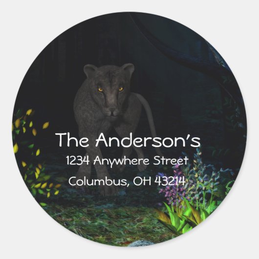 Schwarzer Jaguar in den Holzadressen Runder Aufkleber (Vorderseite)