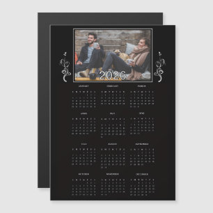 Schwarzer Jahr 2026 Foto-Kalender mit Laub Magnetkarte