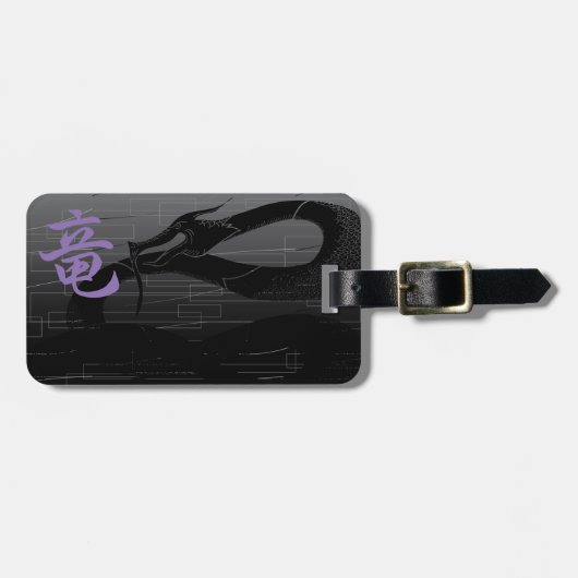 Schwarzer japanischer Drache-Grau-Hintergrund Gepäckanhänger (Vorderseite horizontal)
