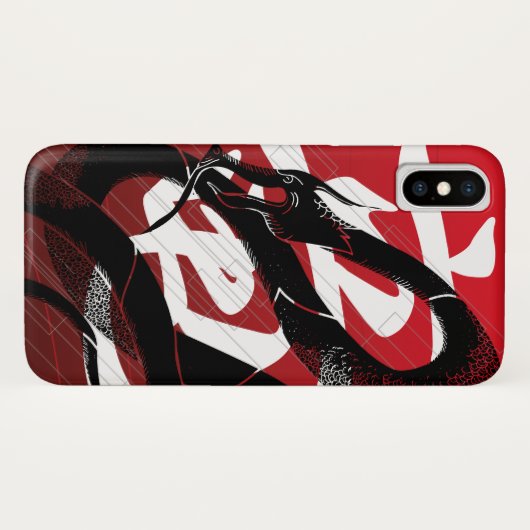 Schwarzer japanischer Drache-Rot-Hintergrund Case-Mate iPhone Hülle (Rückseite (Horizontal))