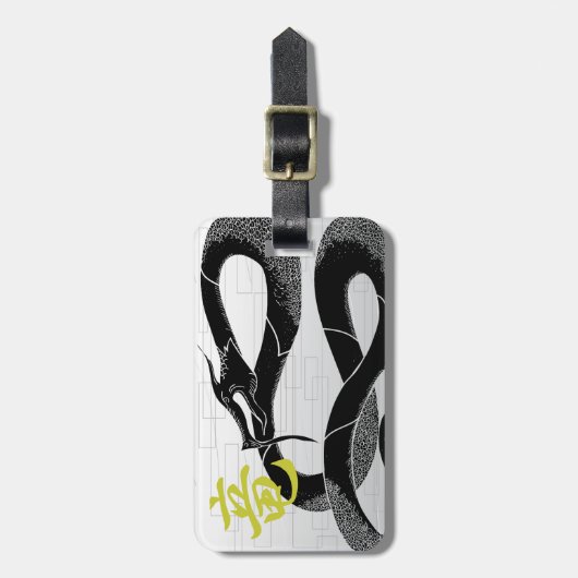 Schwarzer japanischer Drache-Weiß-Hintergrund Gepäckanhänger (Vorderseite vertikal)