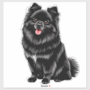 Schwarzer Japanischer Spitz Pomeranian kawaii Hund Aufkleber