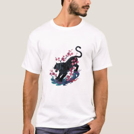 Schwarzer japanischer Tiger und Kirschblüten T-Shirt