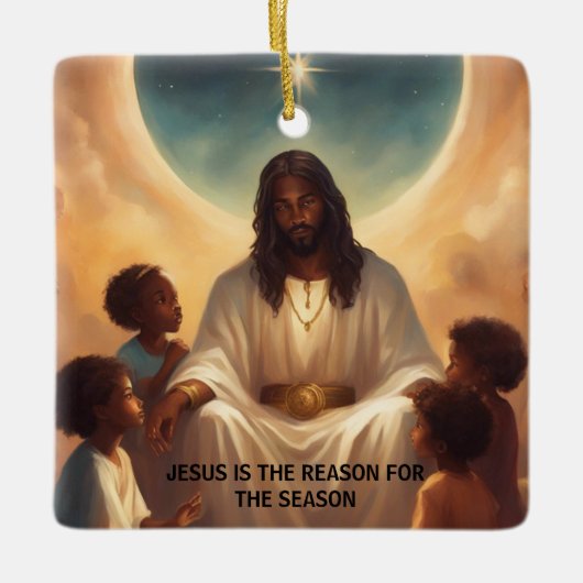 Schwarzer Jesus-Afrikanischer Weihnachtsbaum Keramikornament (Vorderseite)