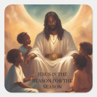 Schwarzer Jesus Afroamerikanisches Weihnachtsstick Quadratischer Aufkleber