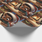 Schwarzer Junge, der einen Brief an das Weihnachts Geschenkpapier (Ecke)