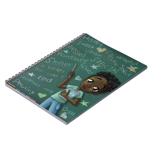 Schwarzer Junge und positive Worte Notizblock (Linke Seite)