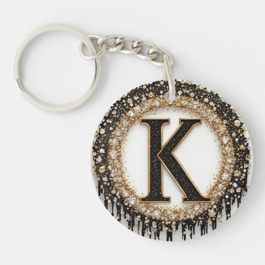 Schwarzer Juwel Initial K Dekor Schlüsselanhänger (Vorderseite)