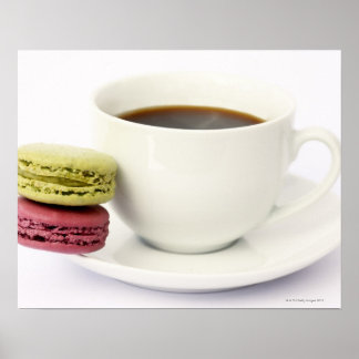 Schwarzer Kaffee in weißer Tasse mit zwei Fransen Poster