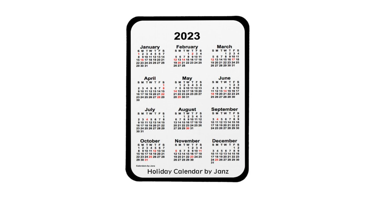 Schwarzer Kalender des Feiertags-2023 durch Janz Magnet | Zazzle.de