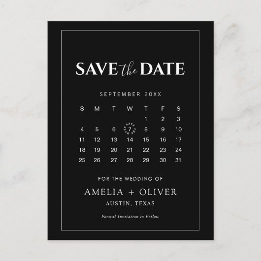 Schwarzer Kalender Modern Minimalistischer Termin Postkarte (Vorderseite)
