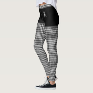 Schwarzer karierter Stoffdruck Monogramm personali Leggings
