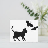 Schwarzer Kater mit Fledermaus Postkarte (Stehend Vorderseite)