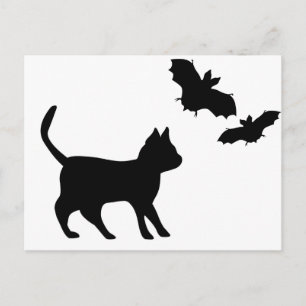 Schwarzer Kater mit Fledermaus Postkarte