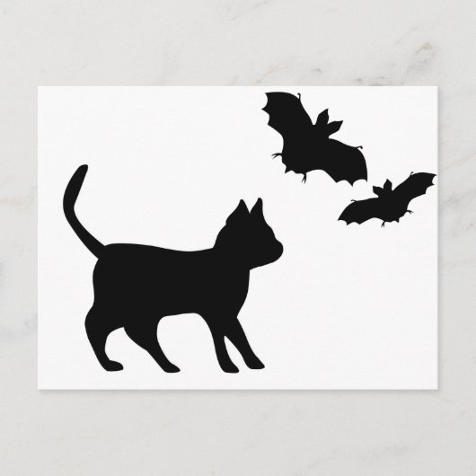 Schwarzer Kater mit Fledermaus Postkarte (Vorderseite)