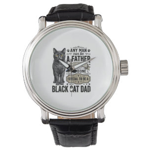 Schwarzer-Kater-Vater Vintage-Stickerei-T-Shirt-De Armbanduhr