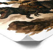 Schwarzer-Katze-Cowboy-reitet-Dinosaurier – Wasser Poster (Ecke)