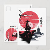 Schwarzer Katze Samurai Japanischer Krieger Vintag Postkarte (Vorne/Hinten)