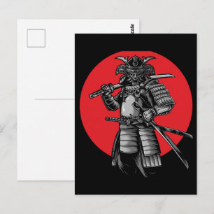 Schwarzer Katze Samurai Japanischer Krieger Vintag Postkarte