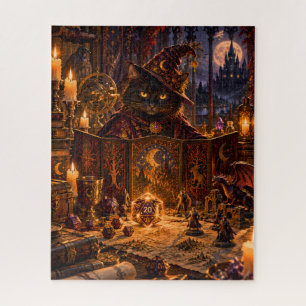Schwarzer Katzen-Dungeon-Master-Fantasy Puzzle