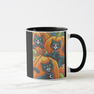 Schwarzer Katzen-Kürbisfeld-Halloween-Tasse Tasse