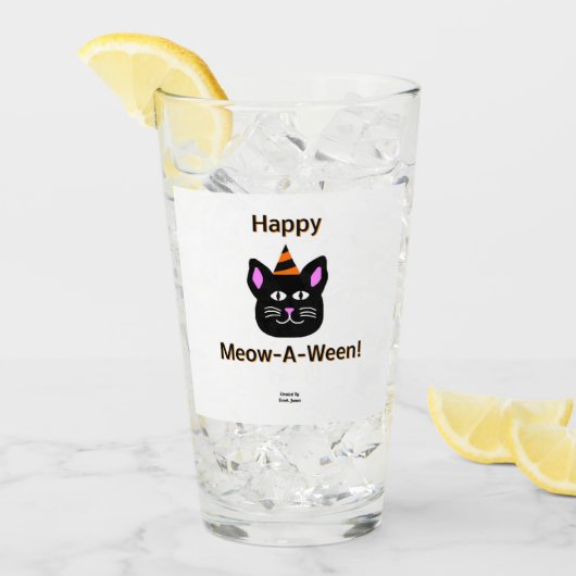 Schwarzer Katzen-Meow-A-Ween-Glas-Tumbler Glas (Vorderseite Ice)