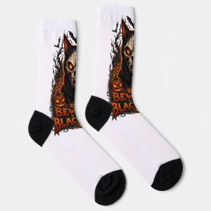 Schwarzer Katzen-Schädel Halloween mit Jack O Lant Socken