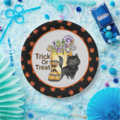 Schwarzer Katzen-Trick oder Behandlung Pappteller (Party)