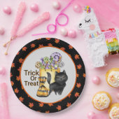 Schwarzer Katzen-Trick oder Behandlung Pappteller (Party)