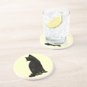 Schwarzer Katzen-Untersetzer sitzen Sandstein Untersetzer (Seite)