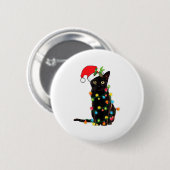 Schwarzer Katzen-Weihnachtsmann, verheddert in Wei Button (Vorne & Hinten)