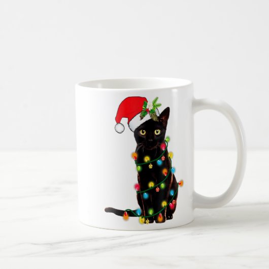 Schwarzer Katzen-Weihnachtsmann, verheddert in Wei Kaffeetasse (Rechts)