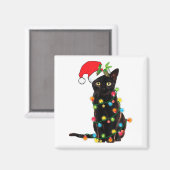 Schwarzer Katzen-Weihnachtsmann, verheddert in Wei Magnet (Vorderseite/Rückseite)