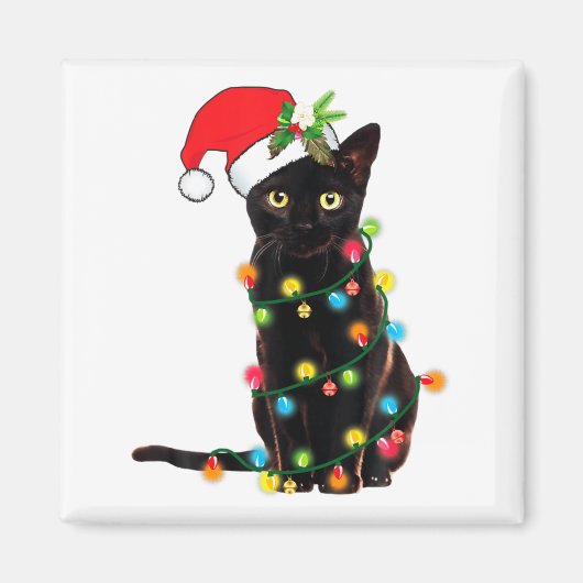 Schwarzer Katzen-Weihnachtsmann, verheddert in Wei Magnet (Vorne)