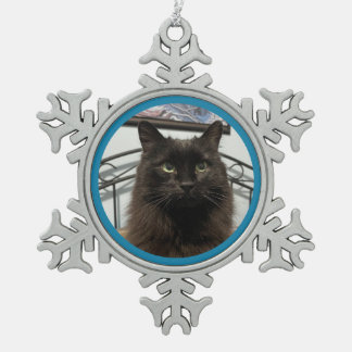 Schwarzer Katzen-Weihnachtsschmuck Schneeflocken Zinn-Ornament