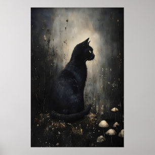 Schwarzer Katzenaufdruck, melancholische Katze Vin Poster