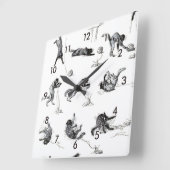 Schwarzer Katzenball und Wollgarnball, Alexandre S Quadratische Wanduhr (Winkel)