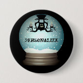 Schwarzer Katzenfall Kronleuchter Herbstschneekuge Button (Vorderseite)
