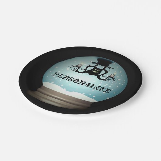 Schwarzer Katzenfall Kronleuchter Herbstschneekuge Pappteller (Schrägansicht)